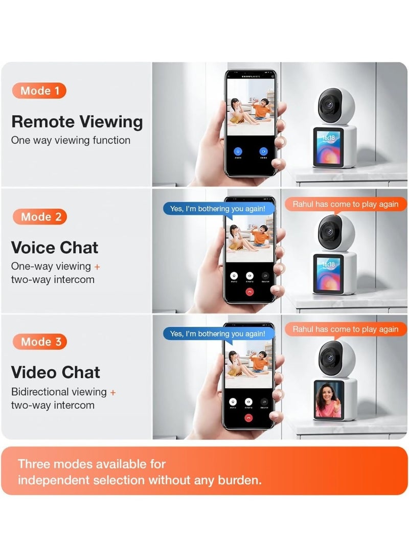 كاميرا ذكية لإجراء مكالمات الفيديو مزودة بشاشة مدمجة وصوت ثنائي الاتجاه - رؤية كاملة الوضوح بزاوية 360 درجة، وكشف الحركة والأشخاص، ورؤية ليلية، وتنبيهات عبر التطبيق، مثالية للاستخدام الداخلي والخارجي - Image 5